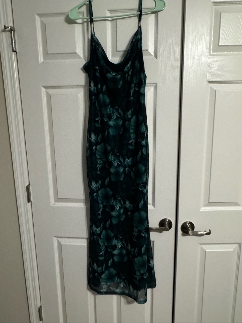 Floral Cowl Slip Maxi Dress in Teal and Black